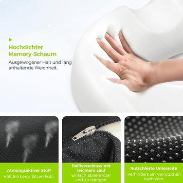 Ортопедична подушка для сидіння AUVON кругла з подвійною U-подібною формою для копчика та геморой, розвантажувальна подушка для офісного крісла та авто, 47*37*7.8 см