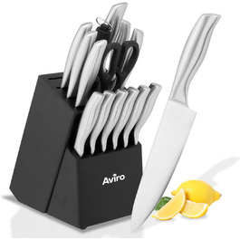 Набір ножів Brixy Messerset 16 предметів у блоці: ножі, шліфувальник, ножиці. Нержавіюча сталь, срібно-чорний колір, стійкий до подряпин.