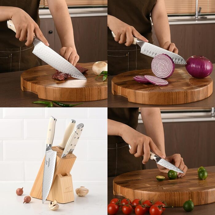 Набір кухонних ножів NANFANG BROTHERS Profimesser Damaskus 5 предметів з дерев'яним блоком, з дамаської сталі, нержавіюча сталь