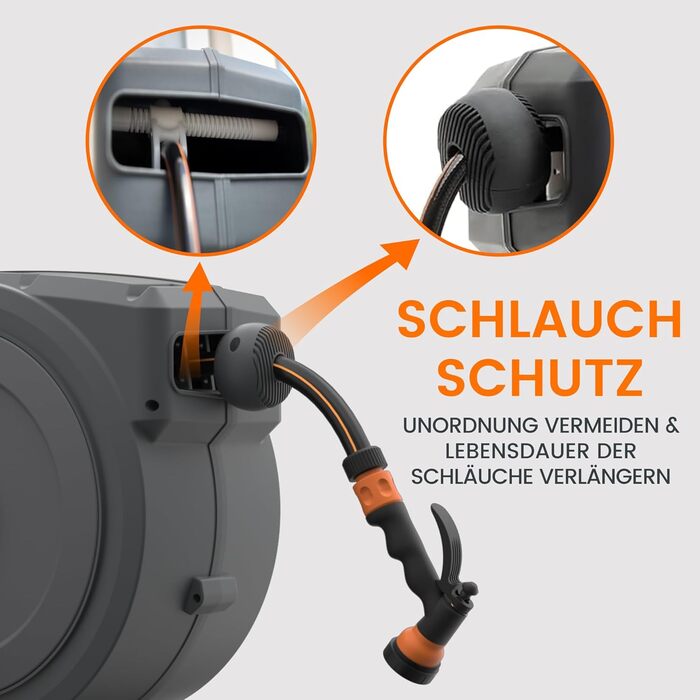 Спіральний шланг для поливу Giraffe Tools 35м + 2м з автоматичним підйомом, поворотний на 180°, з 7 насадками та під'єднувальним шлангом