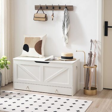 HOOBRO Лавка-сховище з ящиком, дитяча іграшкова скриня, біла, 100 см