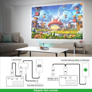 Міні-проектор YG300Pro: Портативний LED-проектор для мультфільмів, кіно та ігор. Підтримка дзеркального відображення з кабелю. Ідеальний подарунок для дітей та для домашнього кінотеатру.