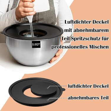 Набір мисок для кухні 5 шт. з нержавіючої сталі з кришками, 4.7л/2.8л/1.9л/1.4л/0.6л. Ідеально для приготування, випічки та зберігання. Складаються одна в одну, можна мити в посудомийній машині. В комплекті тертка.