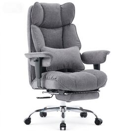 Офісний крісло Efomao XXL до 200 кг, важке, тканинне, з підставкою для ніг, ергономічне для комп'ютера з високою спинкою, похиле для дому/офісу, з товстою м'якою оббивкою (Сірий)