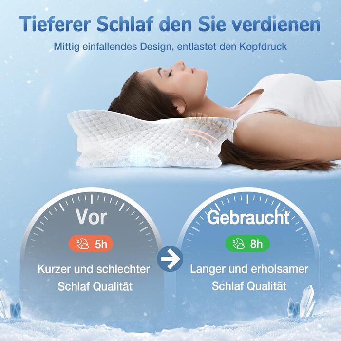 Ортопедична подушка для шиї з Memory Foam, сертифікат Oeko-TEX®, ергономічна подушка для сну на боці, спині та животі (біла)