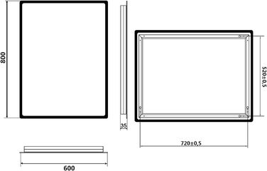 Дзеркало для ванної кімнати SONNI з підсвічуванням 80x60 см, IP44, холодне біле світло