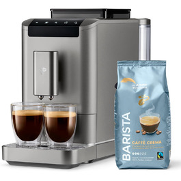 Повністю автоматична кавомашина Tchibo Esperto2 Caff з функцією 2 чашок, в т.ч. бариста вагою 1 кг для пінки кави та еспресо, (Титан Срібло)
