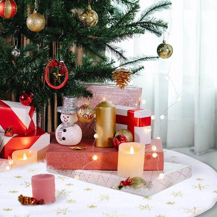 Різдвяна ковдра під ялинку Joyue 90 см біла з золотими сніжинками