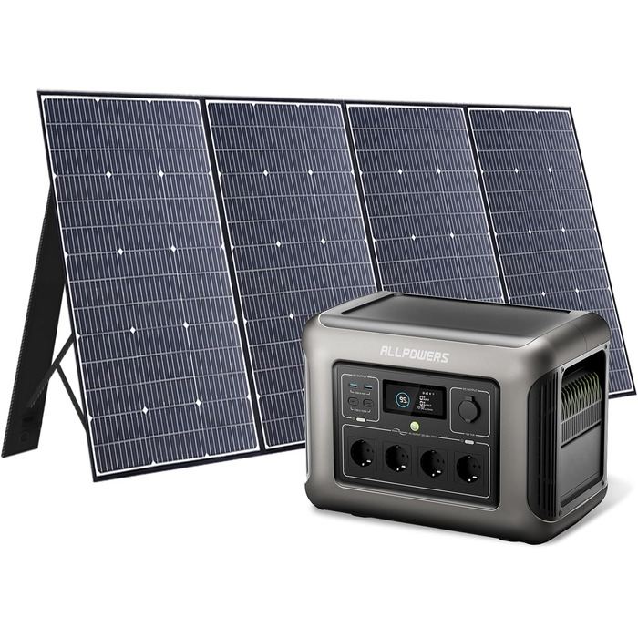 Powerstation ALLPOWERS R1500 LITE: портативна електростанція 1056Wh з LFP акумулятором, 4x 1600W AC виходи, сонячна панель, швидка зарядка, резервне живлення для кемпінгу, RV, невідключеності
