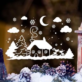 Віконна картина Різдвяний REH та зимовий пейзаж (будиночок)
