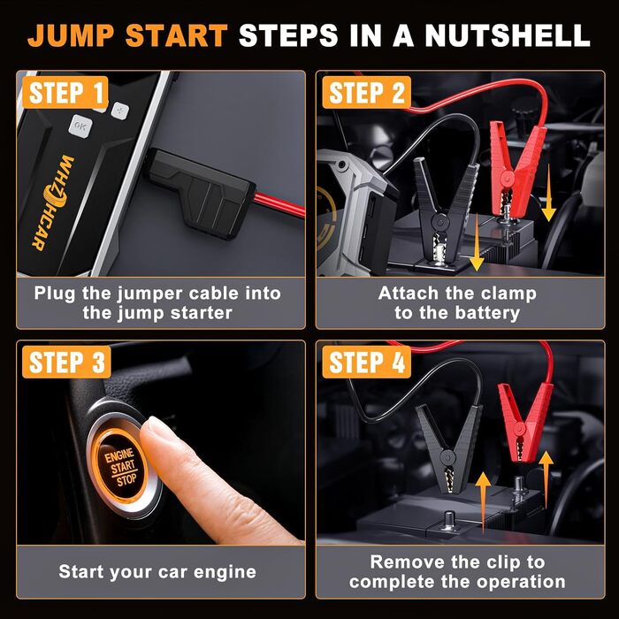 Powerbank Starthilfe 6000A з компресором та LED-ліхтарем: багатофункціональний пусковий пристрій для автомобіля (чорний)