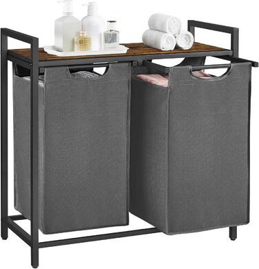 Кошик для білизни VASAGLE з 2 відділеннями, 92 л, чорно-вінтажний, з металевим каркасом