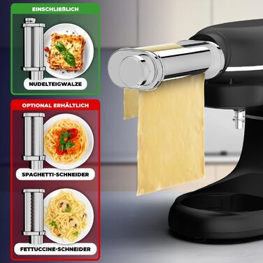 Кухонний комбайн з машиною для пасти – 2000W, електричний, з чашею 6.2L з нержавіючої сталі (чорний)