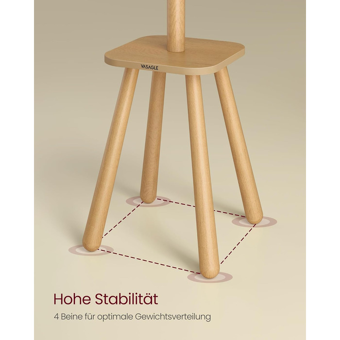 Стійка для одягу VASAGLE з 8 гачками та полицею, 170,5 см, для прихожих, спалень (Нейтрально-бежевий)