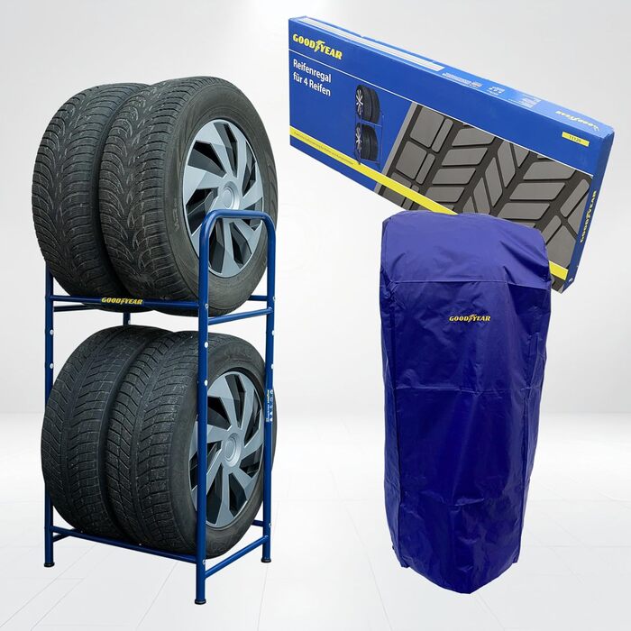 Стеляж для шин Goodyear на 4 шини, блакитний, 2 рівні, регульована висота, до 120 кг