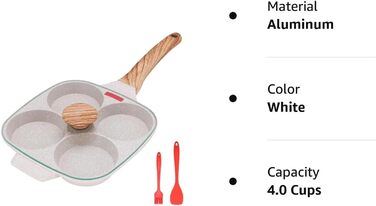Сковорода для яєць Bobikuke, з антипригарним покриттям, 4 чашки, алюмінієвий сплав, для сніданку, газова та індукційна варильна поверхня (біла)