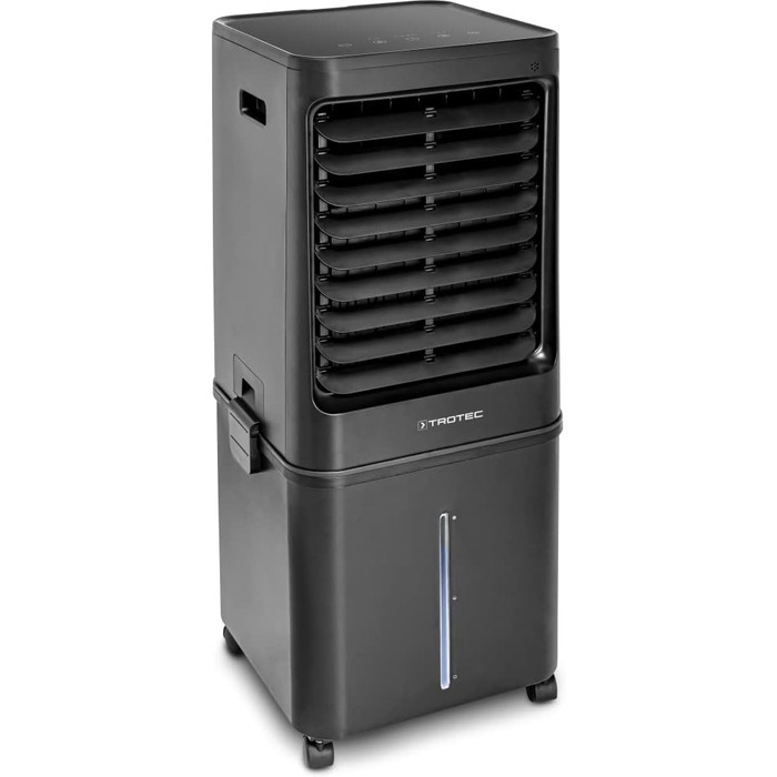 Мобільний повітроохолоджувач TROTEC Aircooler PAE 80, повітроохолоджувач 4-в-1, зволожувач повітря, очищувач і вентилятор, бак, продуктивність випаровування 2,8 л/год, 4 швидкості вентилятора, таймер, нічний режим (40 л, чорний)