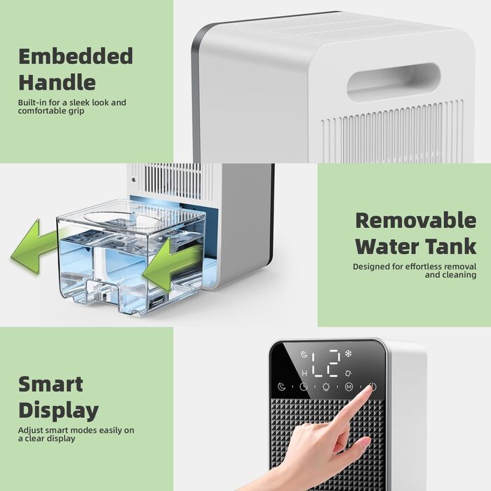 Електричний осушувач повітря 1800 мл з автоматичним відтаненням, таймером та LED-дисплеєм. Підходить для спальні, ванної кімнати та шафи. Продуктивність: 550 мл/24 год.