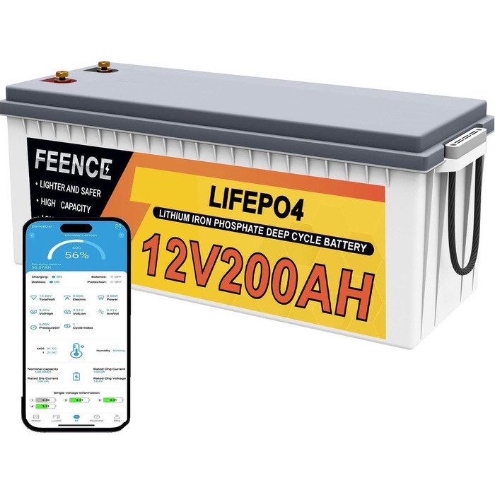 Акумуляторна батарея Feence Mini 12V 100Ah LiFePO4, 100A BMS, 15000 циклів, 10 років, для автофургонів, автофургонів, морських, автономних