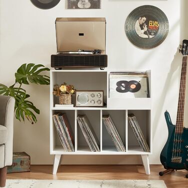 Стійка для платівок велика з полицями для зберігання, підставка для програвачів, вінілових платівок, місце для демонстрації, на 300 альбомів, для музичної кімнати та вітальні (біла)