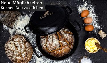 Чавунна каструля Oakfire 2 в 1 зі сковородою, діаметр 26 см 4,6 л, голландська духовка, жаровня, голландська духовка, духовка, духовка, Казан, з антипригарним покриттям