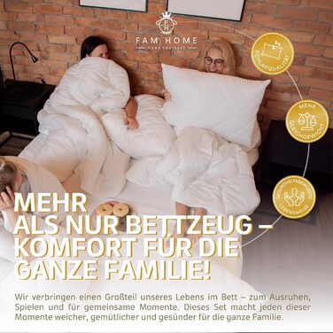 Комплект постільної білизни Fam' Home 200x200 см та 2 подушки 80x80 см – комплект для 2 осіб, антиалергенний, мікрофібра, Oeko-Tex® сертифікат, машинне прання