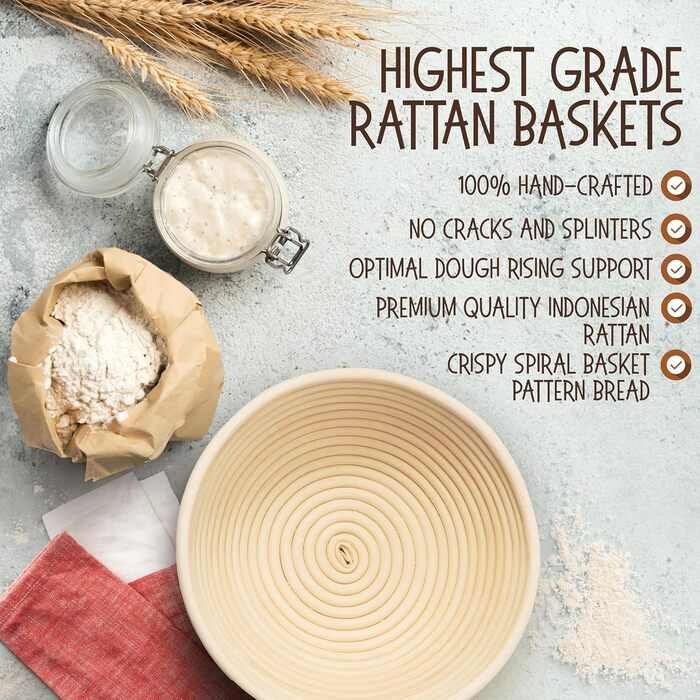 Набір для випічки закваски Superbaking: 2 кошики Banneton (22.9 см та 25.4 см) + стартер для закваски