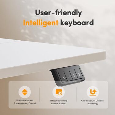 Електричний стіл Cubiker 120x60 см, регулювання висоти, сталеві T-подібні ніжки, пам'ять, антиколізійна система, біла стільниця