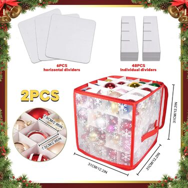 Коробка для зберігання новорічних кулічок, 2 шт., з регульованими перегородками, 64 відділення, 4 рівні (червона)