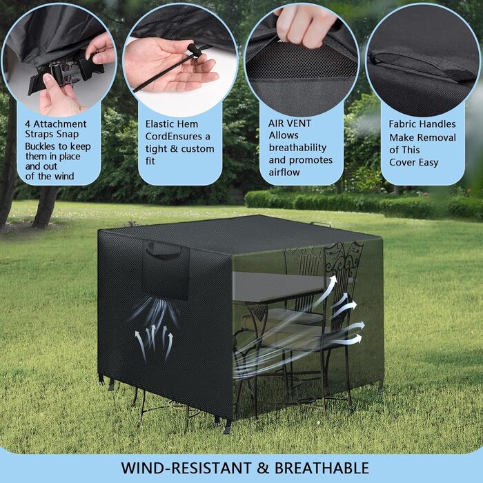 Водонепроникний чохол для садово-патіо меблів, анти-UV, міцний, 420D Oxford, 180x120x74 см (Чорний)
