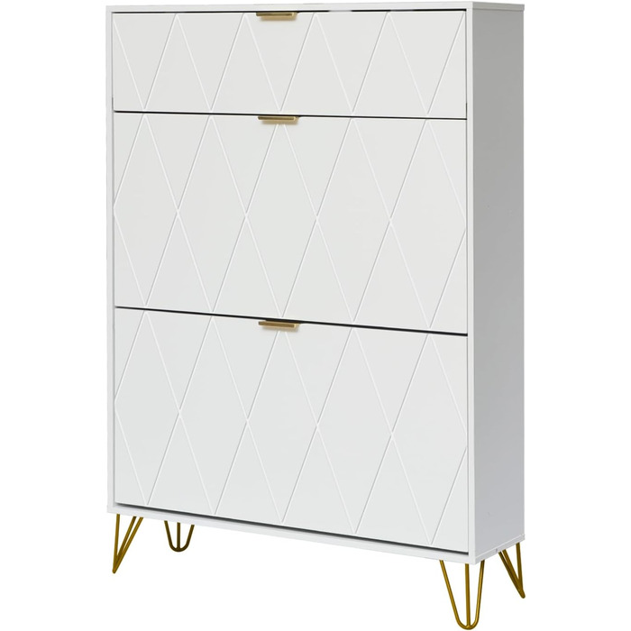 Взуттєва шафа UEV з 2 відкидними дверцятами, 80 x 24 x 120 см, на 16 пар взуття, з 1 висувною шухлядою, біла, вузька, для передпокою, економія місця