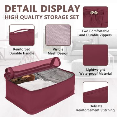 Набір органайзерів для валізи та подорожей 12 предметів, водонепроникні пакувальні куби для одягу та речей (винно-червоний)