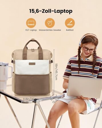 LOVEVOOK Рюкзак для жінок з відділенням для ноутбука 15.6 дюймів, шкільний/туристичний/бізнес, водонепроникний, 15.6 дюймів, 1 Хакі
