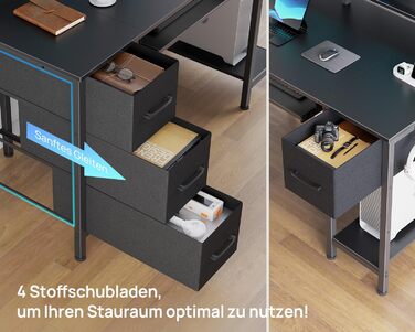 Комп'ютерний стіл Rolanstar з ящиками, 120x47 см, ігровий стіл з розеткою, LED-підсвітка та підставка для монітора, стіл для дому, офісу, вітальні, білий (чорний)