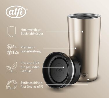 Термокружка Alfi ISO COFFEE MUG PRO, 0.38 л, нержавіюча сталь, для кави з собою, з ізоляцією, 6 годин гаряча, 12 годин холодна, без BPA, для миття в посудомийній машині (Champagne)