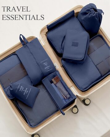Набір органайзерів для подорожей Anjing (10 предметів), водонепроникні пакувальні куби для валізи, компактний набір для зберігання речей у дорогу, темно-синій
