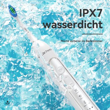 Електрична зубна щітка Lächen Sonic RM-T8B з 4 насадками, таймером, 3 режимами та 3 рівнями вібрації, білий