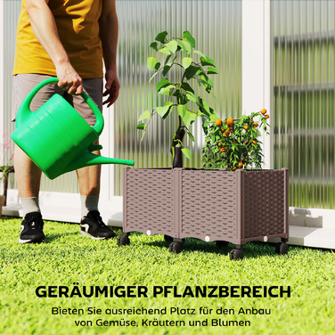 Підвищене грядка з пластику, самополивний кашпо для рослин з дренажними отворами та пробками