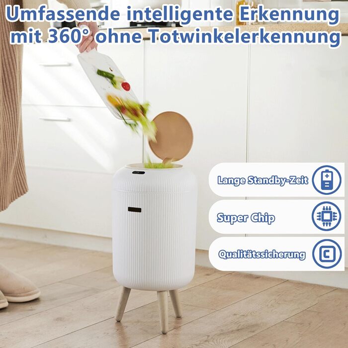 Автоматичний сміттєвий бак з сенсором 12L - Білий сміттєвий контейнер з датчиком для кухні, ванної кімнати, офісу, спальні, туалету. Безшумний, вологостійкий, герметичний.