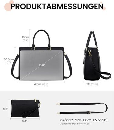 Сумка для ноутбука LOVEVOOK 15.6 дюймів, велика робоча сумка, шопер, акцентна сумка, водонепроникна сумка з PU шкіри, для бізнесу, роботи, навчання, чорна