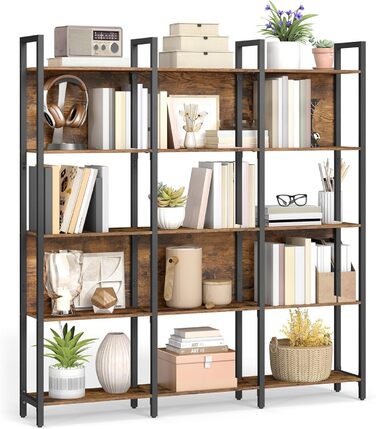 Стелаж VASAGLE з 5 полицями: для кухні, офісу, вітальні. Сталевий каркас, індустріальний дизайн, розмір 24x128x154,1 см, колір vintagebraun-tintenschwarz