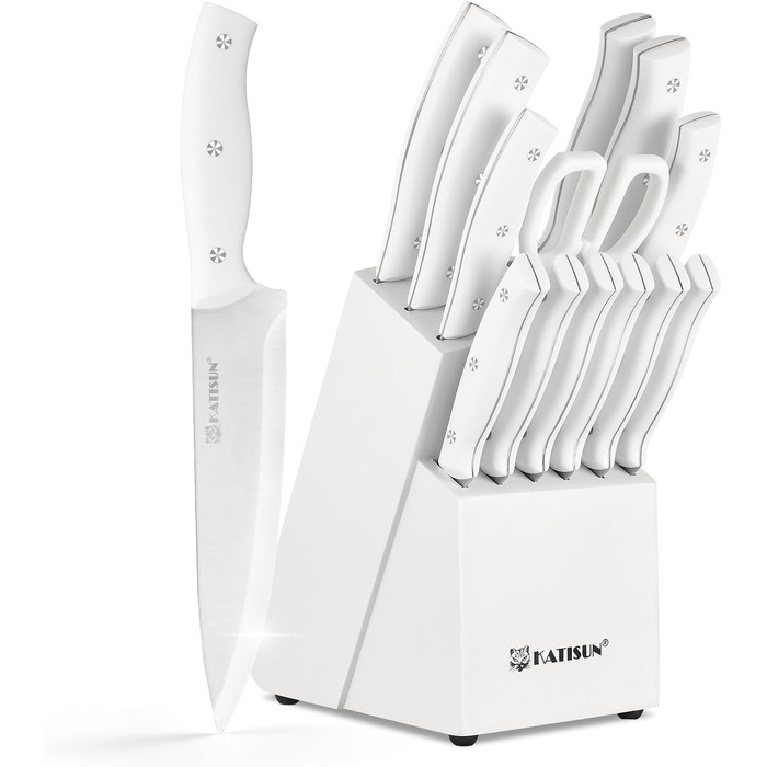 Набір ножів 15 предметів: ніжний блок з самозаточкою, набір кухонних ножів з нержавіючої сталі з ергономічними ручками, включаючи кухонний ніж, саторі та інші