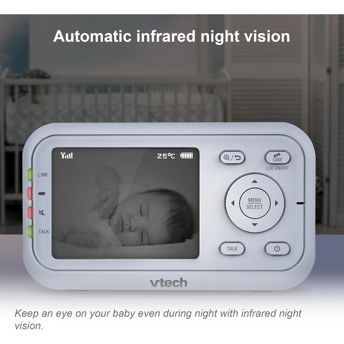 Відеоняня VTech VM3250 з LCD-екраном 7,1 см, нічним баченням, датчиком температури та радіусом дії 300 м