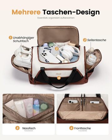 Спортивна сумка LOVEVOOK для жінок, 30л з відділенням для взуття та мокрих речей, невелика сумка для спортзалу, плавання, сауни, ручної поклажі для спорту, фітнесу, тренувань та подорожей, водонепроникна дорожня сумка-мішок (B-бежевий, коричневий, чорний,