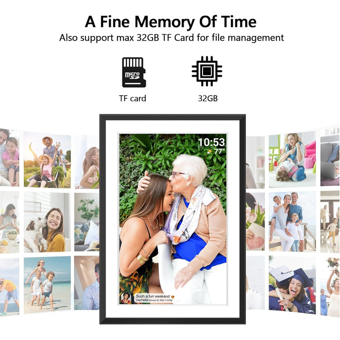 Цифровий фоторамка Frameo з Wi-Fi, 10.1 дюйма, 32GB, сенсорний екран, авто-обертання, підтримка Frameo App