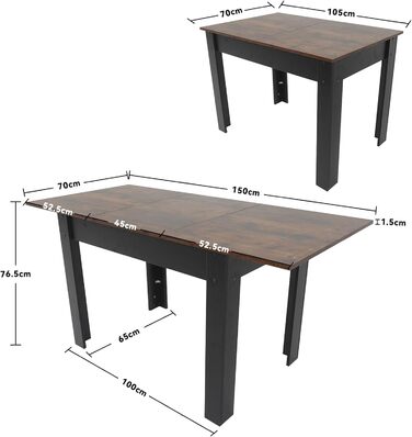Розсувний обідній стіл Artethys 105/150x70 см - індустріальний стиль, для кухні, їдальні, вітальні