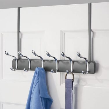 Практична вішалка mDesign - дверна вішалка з 12 гачками для кухні, передпокою та ванної кімнати - сучасний гачок для вішалки над дверима - сірий/сріблястий колір
