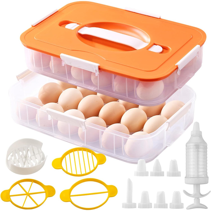 Контейнер для яєць з кришкою, 2-ярусний, 36 відділень, зелений, з ручкою та інжектором, для холодильника, складаний, портативний, прозорий, для вечірок, пікніків, подорожей