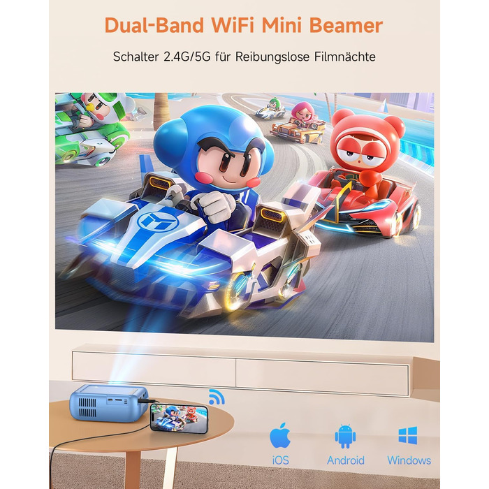 Mini Beamer Bluetooth WiFi: Портативний проєктор 1080P для телефону iPhone/Android, домашній/зовнішній, сумісний з USB/HDMI/Fire Stick/PS5