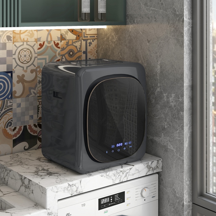 Сушарка для білизни з УФ-дезінфекцією, компактна, місткістю 4 кг, з нержавіючої сталі, сірого кольору